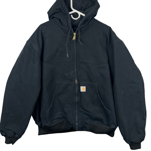 Carhartt Other - Carhartt Jacket Mens 2XL Black Hooded Canvas Bomber Workwear Made USA J140 BLK